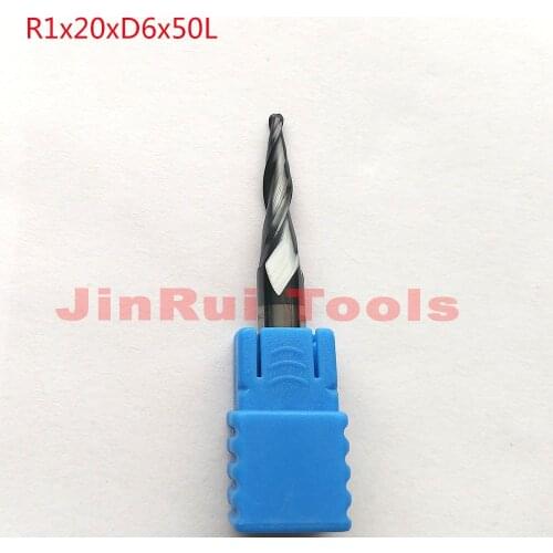 1pc R1*D6*20*50L*2F HRC55 Tungsten solid carbide Coated Tapered Ball Nose End Mills CNC milling cutters wood knife tools