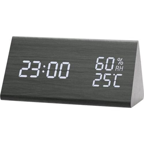 Creative Digital Clock Wooden Electronic LED Time Display Temperature and Humidity For Home Office
