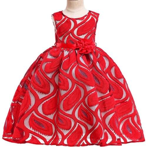 Summer Girl Lace Princess Dress 3-12 yrs princess Dresses Wedding Gold Line Embroidered Flowers Formal Girl Birthday Party Dress