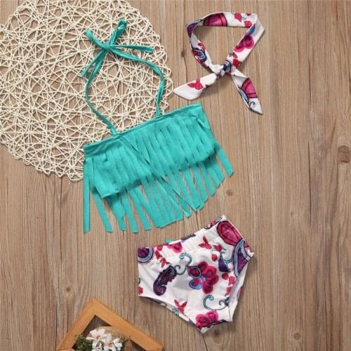 3Pcs Toddler Kids Baby Girls Swimsuit Swimwear Bathing Suit Tankini Bikini Set