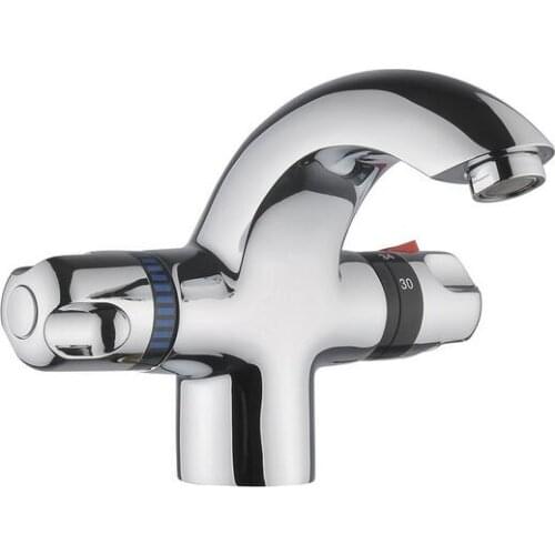 Brass thermostatic faucet mixer water tap, Single hole thermostatic bathroom basin faucet, Dual handle kitchen sink basin faucet