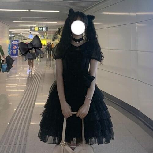 Summer Japanese Style Immortal Bubble Skirt Cute Mid-Length Black Dress 2020 New Summer renaissance gothic lolita dress