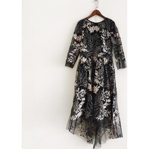 2021 summer new design mesh embroidery dresses Trumpet / Mermaid black runway holiday dresses for party