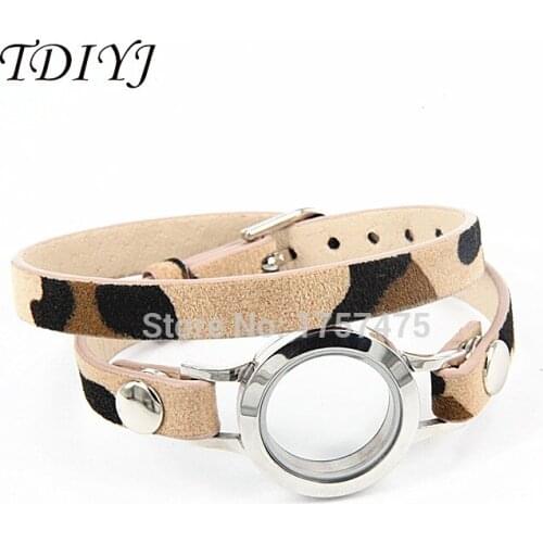 TDIYJ Fashion 35cm Leopard Genuine Leather Bracelet with Locket fit Women 2pcs/lot