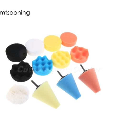Mtsooning 14pcs 3 inch 80mm Car Polishing Waxing Buffing Sponge Pads Set + M10 Drill Adapter For Car Polisher