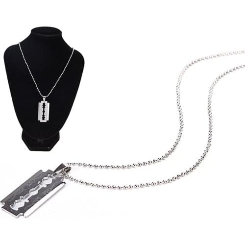 Men Favorite Stainless Steel Razor Blade Pendant Fashion Ball Chain Necklace