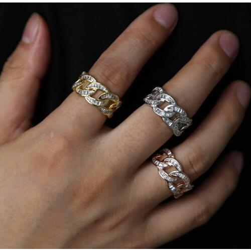 New hot Fashion Anillos Ring Anel Cuban Ring Micro Pave Cubic Zircon Hip Hop Mens Rock chain ring Jewelry drop shipping