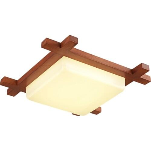New Chinese Square Redwood Ceiling Lights Led Solid Wood Modern Living Room Bedroom Corridor Hallway Aisle Ceiling Lamps Fixture