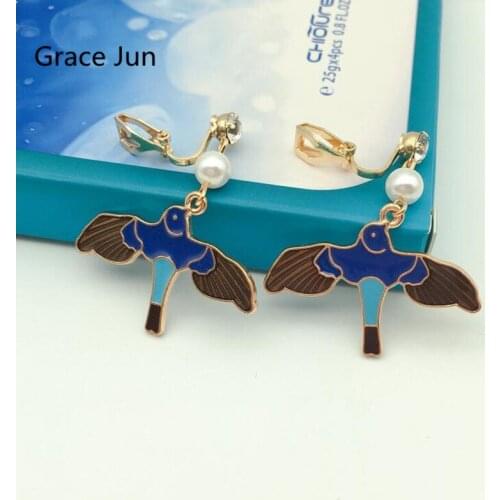 New Gold Color Enamel Seagull Shape Clip on Earrings and Luxury Fashion Simulated Pearl Drop Pierced Earrings Factory Wholesale