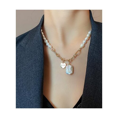 Nobility Quartz crystal Real White Pearl Red gem Leaf Pendant Clasp Necklace mujer for women silver-jewelry