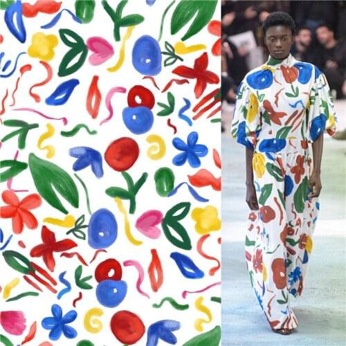 Polyester satin dress high-end white background floral pattern custom fashion floral printed cloth diy patchwork 051