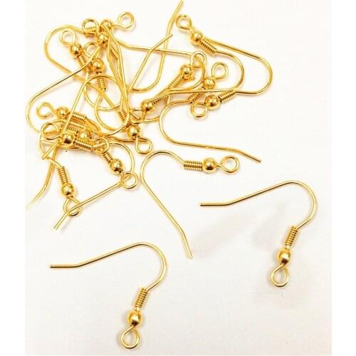 Wholesale 50PCS Lot 18mm 18KG Yellow Gold Earring Hooks Ball Jewelry Accessory Findings Ear Wire