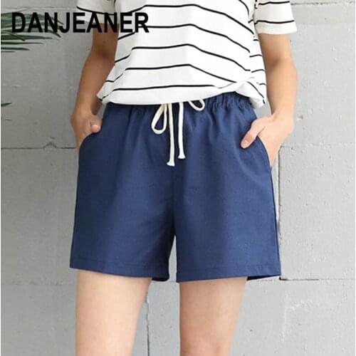 Danjeaner S-3XL Plus Size Drawstring Elastic Waist Cotton and Linen Wide Leg Shorts Women Summer Solid Casual Hot Pants