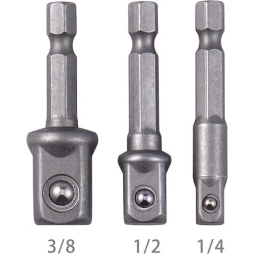 Steel Socket Adapter Hex Shank to 1/4" 3/8" 1/2" Extension Drill Bits Bar Hex Bit Set Power Tools For Screwdriver 3pcs/set