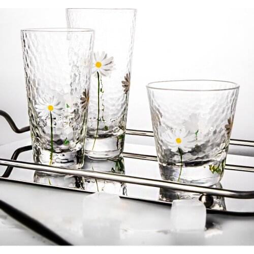 JANKNG Daisy Glass Mug with Cup Cute Pastoral Style Chrysanthemum Glass Cups Flower Tea Cup Cold Drink Juice Mug Drinkware Set