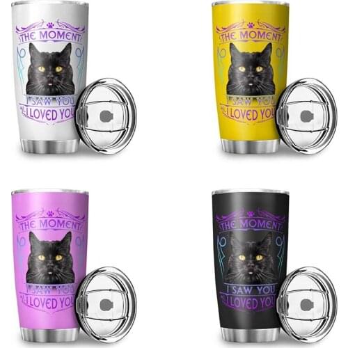 600ML Stainless Steel Thermal Cup Pet Cat Head Printing Double Wall Vacuum Car Cup Travel Mug Reusable Coffee Bottle Water Cup