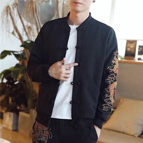 Traditional Chinese Clothing Mens Dragon Embroidered Tang Suit Men Kung Fu Tai Chi Master Costume Male Bomber Jackets CN-010