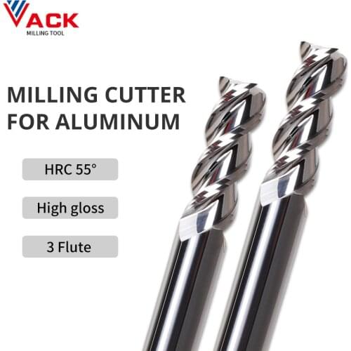 VACK HRC55 Aluminum Milling Cutter Router Bit Alloy Coating Tungsten Steel Milling Tools For Cnc Maching 3Blade Endmills 4/6/8mm
