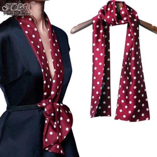 2021 Spring Womens Satin Silk Neck Scarves Dot Printing Elegant All-Match Neck Cover Patry Hair Scarf Neckerchiefs For Women