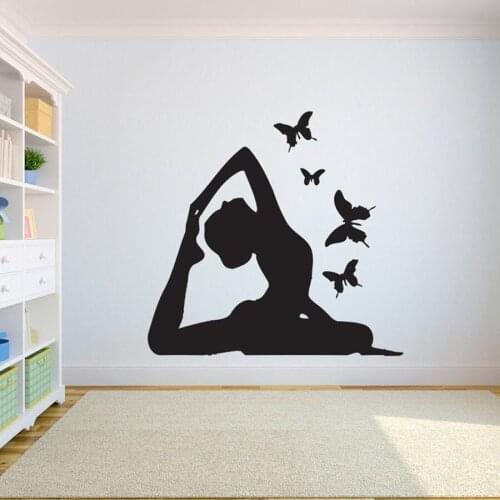 Yoga Girl Butterfly Wall Decal Bedroom Gym Yoga Room Vinyl Wall Sticker Interior Decor Beautiful Bodybuilding Girl Decals S384