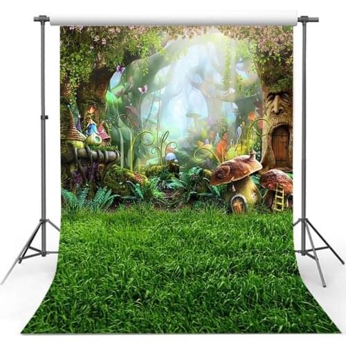 Vinyl Photography Backgrounds Cartoon Magic Fairy Forest Mashroom Wood House Birthday Party Decor Children Backdrop Photo Studio