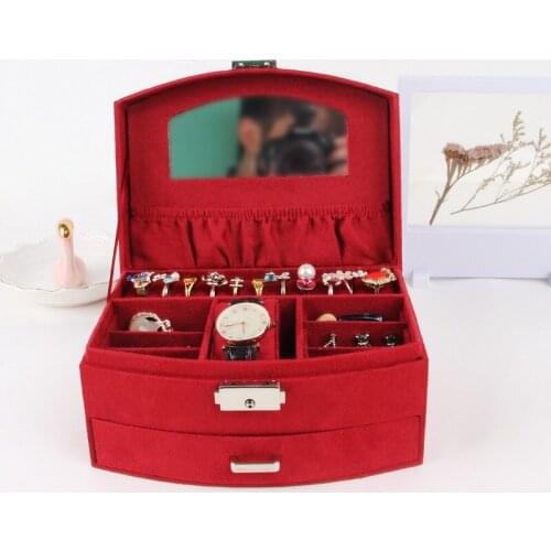 VoltaBox 2021 New Jewelry Box Flannel with Lock Drawer Pearl Treasure Box Jewelry Bracelet Necklace Ring Box Earring Storage Box