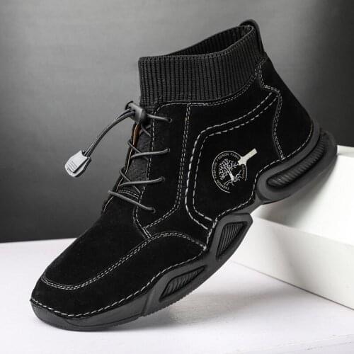 Quality Men Shoes Casual Leather High-top Sneaker For Mans Outdoor Breathable Male Vintage Street Boots Plus Size 38-46