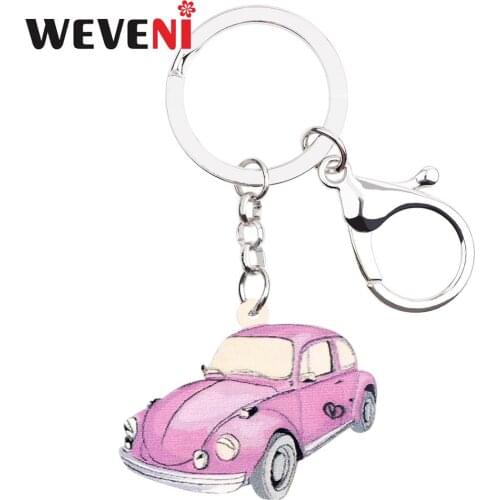 WEVENI Acrylic Pink Vintage Car Key Chains Key Ring Classical Fashion Jewelry For Women Girls Car Bag Pendant Gift Decoration
