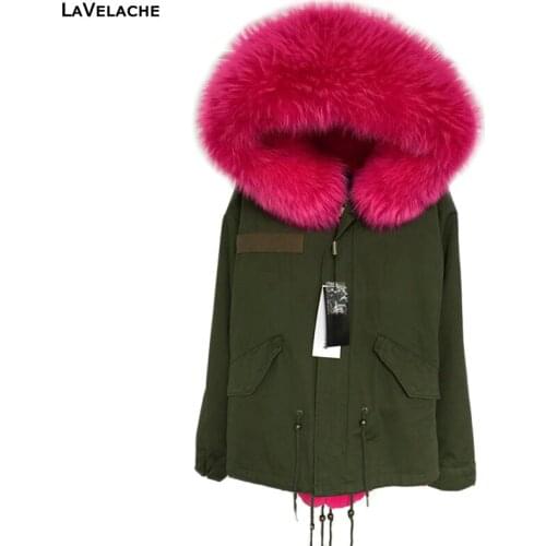 LaVelache 2020 New Winter Jacket Women Real Fur Coats Thick Parka Large Real Raccoon Fur Collar Hooded Outerwear Streetwear
