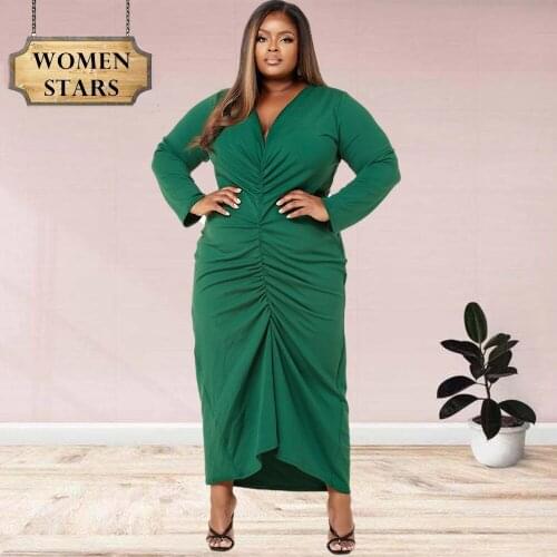 Plus Size Dresses for Women Fall Clothes Wholesale Solid Stretch Draped Wear Both Front and Back New Maxi Dress Dropshipping