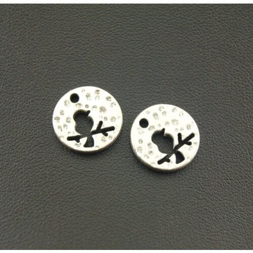 10Pcs Silver Color Bird On Branch Round Charm Fits Bracelets Jewelry Making A1132