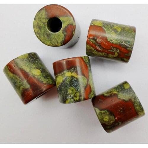 14MM Dragon Blood Stone Big Hole Loose Beads Cylinder Pendant Jewelry For Woman Gift Bracelet Necklace Findings (5 pcs/lot) H272