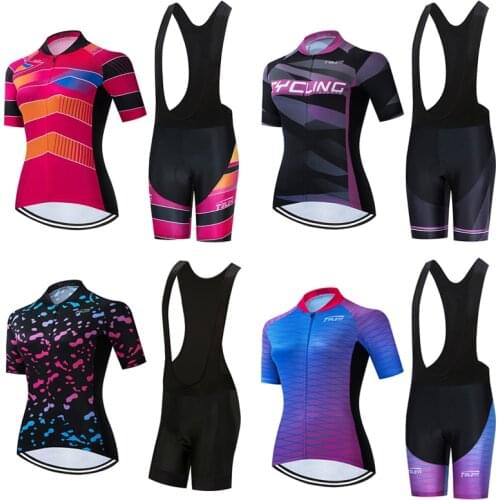 2021 Women Fashion Cycling Clothing Bib Shorts Summer Bicycle Jersey Set Gel Pants Female Road Bike Clothes MTB Dress Skinsuit