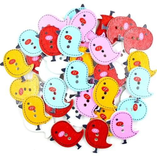 50Pcs Birds Wooden Button Mix Color Decorative Buttons For Children 2-holes Cartoon Sew Button For Clothes DIY Crafts Scrapbook