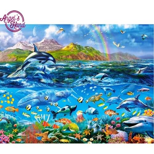 5D DIY Diamond Embroidery Beautiful ocean Diamond Painting Cross Stitch full Square Rhinestone Mosaic home decoration gif