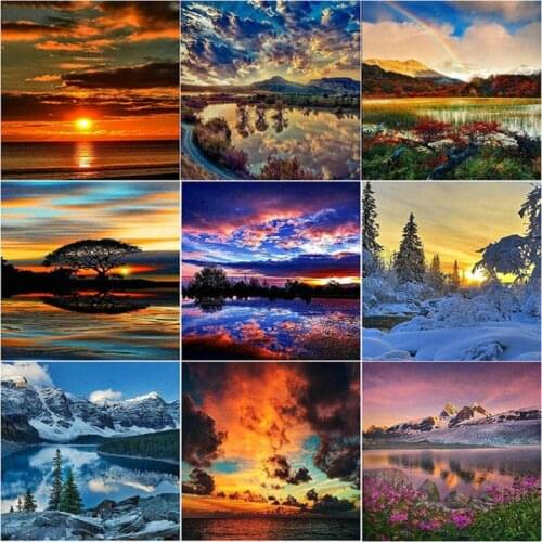 Full Diamond Embroidery sunset landscape Diy 5d Diamond Painting Cross Stitch Square Rhinestone Pattern Needlework mosaic arts