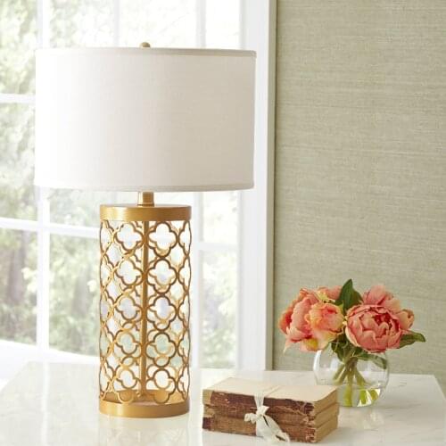 American Golden Wrought Iron Creative Hollow Simple Personality Bedroom Bedside Lamp Light Luxury Living Room Decorative Lamp