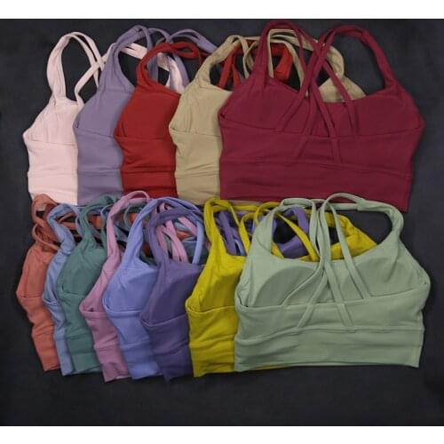 Soft Nude Womens Sports Underwear Back Cross Yoga Bra Push Up Shockproof Fitness Gym Bras Crop Tops Women Plain Workout Bras