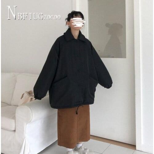 Blue Black Colors S-2XL Women Parkas Lapel Pocket Loose Warm Female Jacket