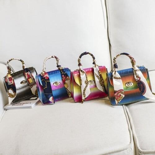 Gradient portable silk scarf bag 2021 stone pattern one-shoulder portable female bag chain crossbody mobile phone bag coin purse