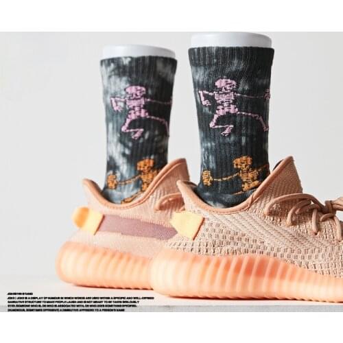 Camouflage Tie Dye Crew Street Fashion Cotton Socks Skateboard Dancing Human Skeleton Happy Death Skull Harajuku Funny Bone Cool