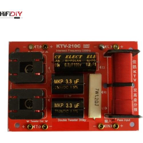 HIFIDIY KTV-210C 2 Way 3 speaker Double treble (Tweeter*2+ bass) Unit HiFi KTV Speakers audio Frequency Divider Crossover Filter