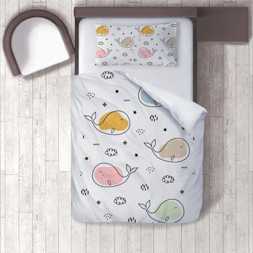 Duvet Cover Set Bedding Set Pillow Case for Baby and Kids Room 3D Printed Beige Whales Model 1413