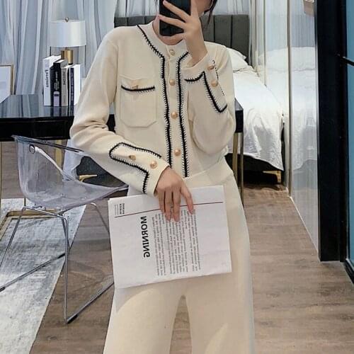 RPIN half a turtleneck double pocket the little temperament sweater coat of tall waist leisure wide-legged pants suit