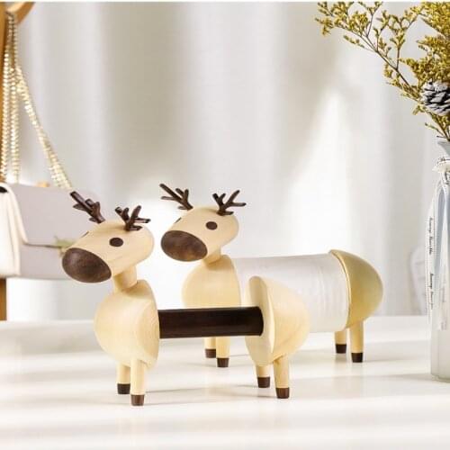 Creative Elk Roll Paper Holder Vertical Tissue Storage Racks Wood Crafts Decoration Ornaments Dining Table Kitchen Display Tube