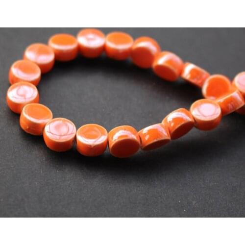 35Pcs/Lot 8mm*4.8mm Orange Color Round flat Ceramic Beads Plated for jewelry making