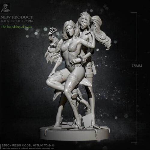 75mm Resin model kits 2 female heroes self-assembled TD-2411