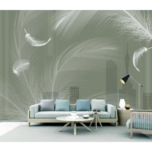 Customize wall papers home decor 3d Geometric white feather wallpaers for living room bedroom wallpaper roll 3d