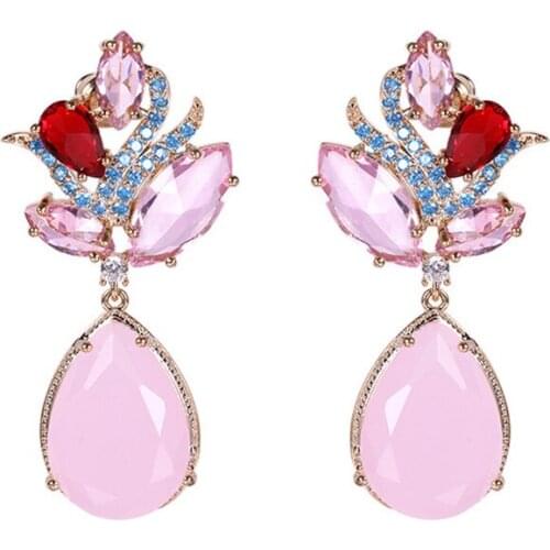 2021 New Trend Wedding Earrings Jewelry Women Luxury Brand Earings Cubic Zirconia Flower Water Drop Dangle Jewellery