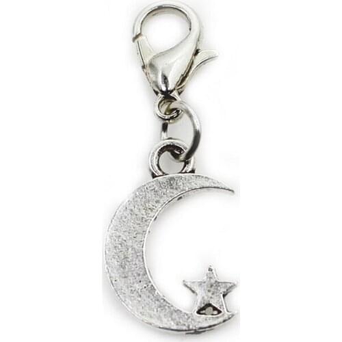 New Arrival 20pcs/lot Silver Moon&Star Dangle Charms Lobster Clasp DIY Bracelet Necklace Pendants Jewelry Hanging Charms